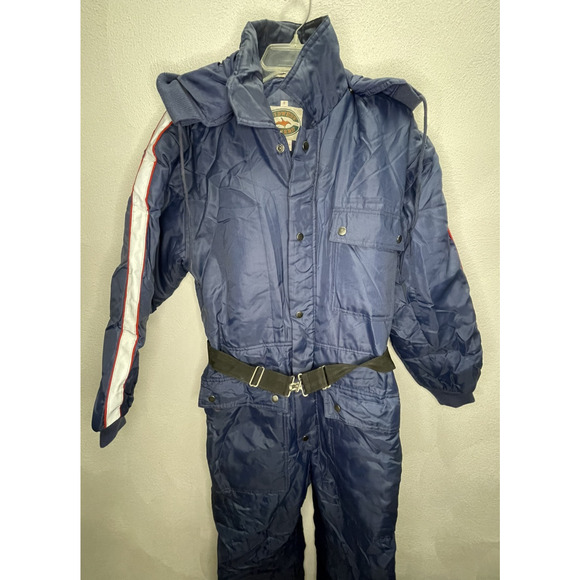 Vintage Men's Size Small Midwest Trader's Snowsuit Coveralls With Hood Navy - Picture 2 of 10